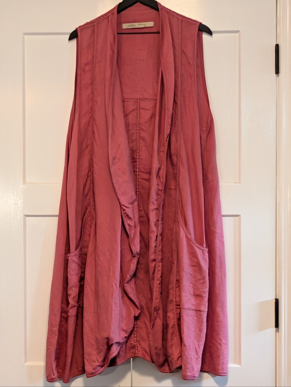 Cynthia Ashby 100% Linen Sleeveless Duster Vest Longline Lagenlook Large NEW Pnk